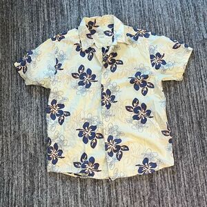 Faded Glory Boy’s Size XL Vintage Hawaiian Flower Shirt‎ Cream Blue Button Down